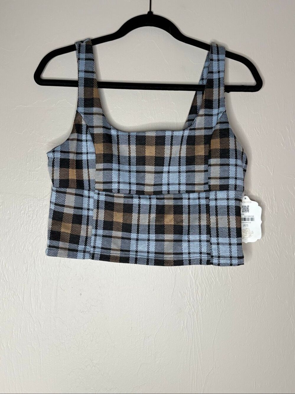 NWT Alter'd State Women's Blue Black Gold Plaid Cropped Tank Top Large-215